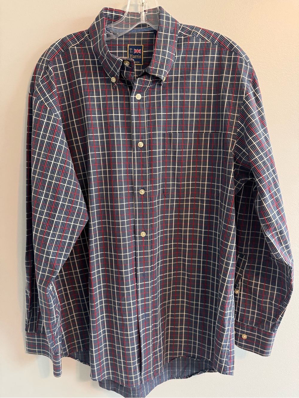 T. Harris London Plaid Button Down Shirt‎ Blue Red Check Size Large